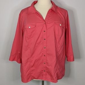 CJ Banks Coral Button Down Blouse
